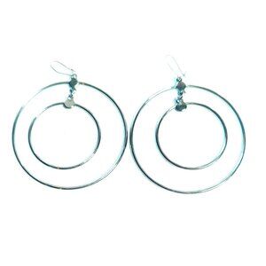 Vintage Silver-Tone Double Hoop Dangle Earrings